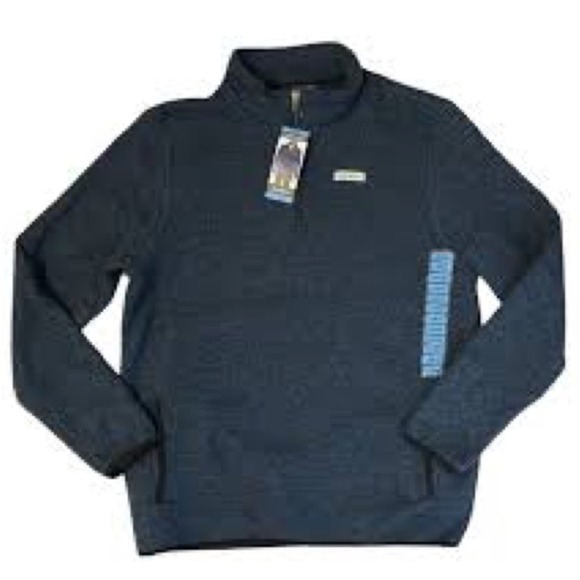 Eddie Bauer 1/4 zip sweater fleece, pockets, heather navy, Size Small, NWT - Picture 2 of 8